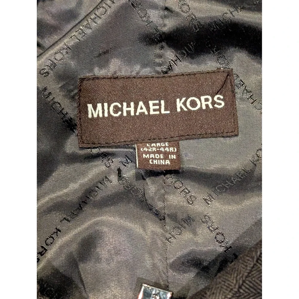 Michael Kors Coat Mens L Charcoal Herringbone Zip Quilted Lined‎ Water Resistant